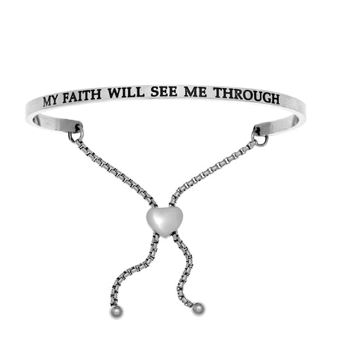 Intuitions Stainless Steel MY FAITH WILL SEE ME THROUGH Diamond Accent Adjustable Bracelet