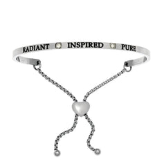 Intuitions Stainless Steel Radiant, Inspired, Pure April Clear Birthstone Bangle Bracelet