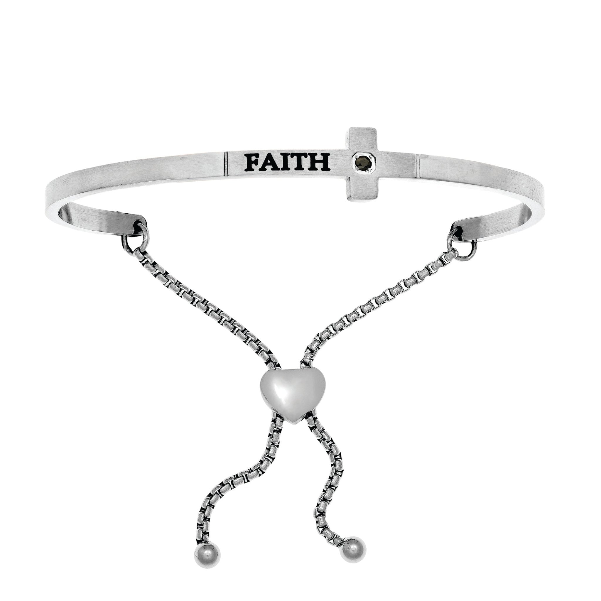 Intuitions Stainless Steel Shiny Square Sideways Cross Bangle Bracelet