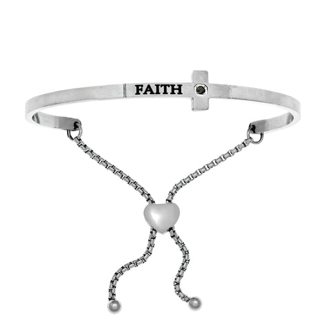 Intuitions Stainless Steel Shiny Square Sideways Cross Bangle Bracelet
