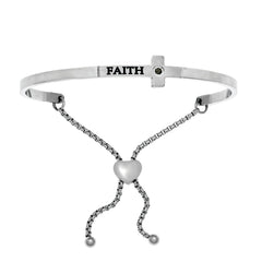 Intuitions Stainless Steel Shiny Square Sideways Cross Bangle Bracelet