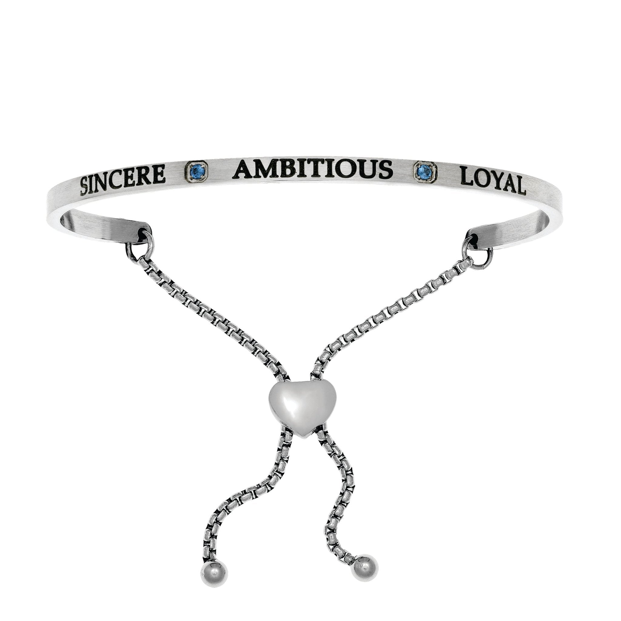 Intuitions Stainless Steel Sincere, Ambitious, Loyal September Dark Blue Birthstone Bangle Bracelet