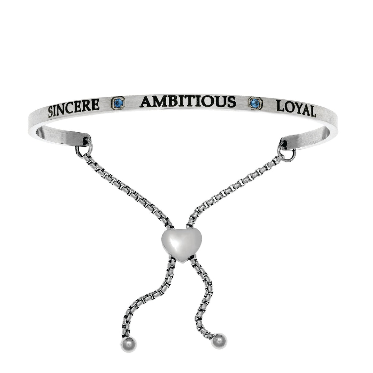 Intuitions Stainless Steel Sincere, Ambitious, Loyal September Dark Blue Birthstone Bangle Bracelet