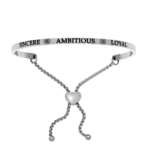 Intuitions Stainless Steel Sincere, Ambitious, Loyal September Dark Blue Birthstone Bangle Bracelet