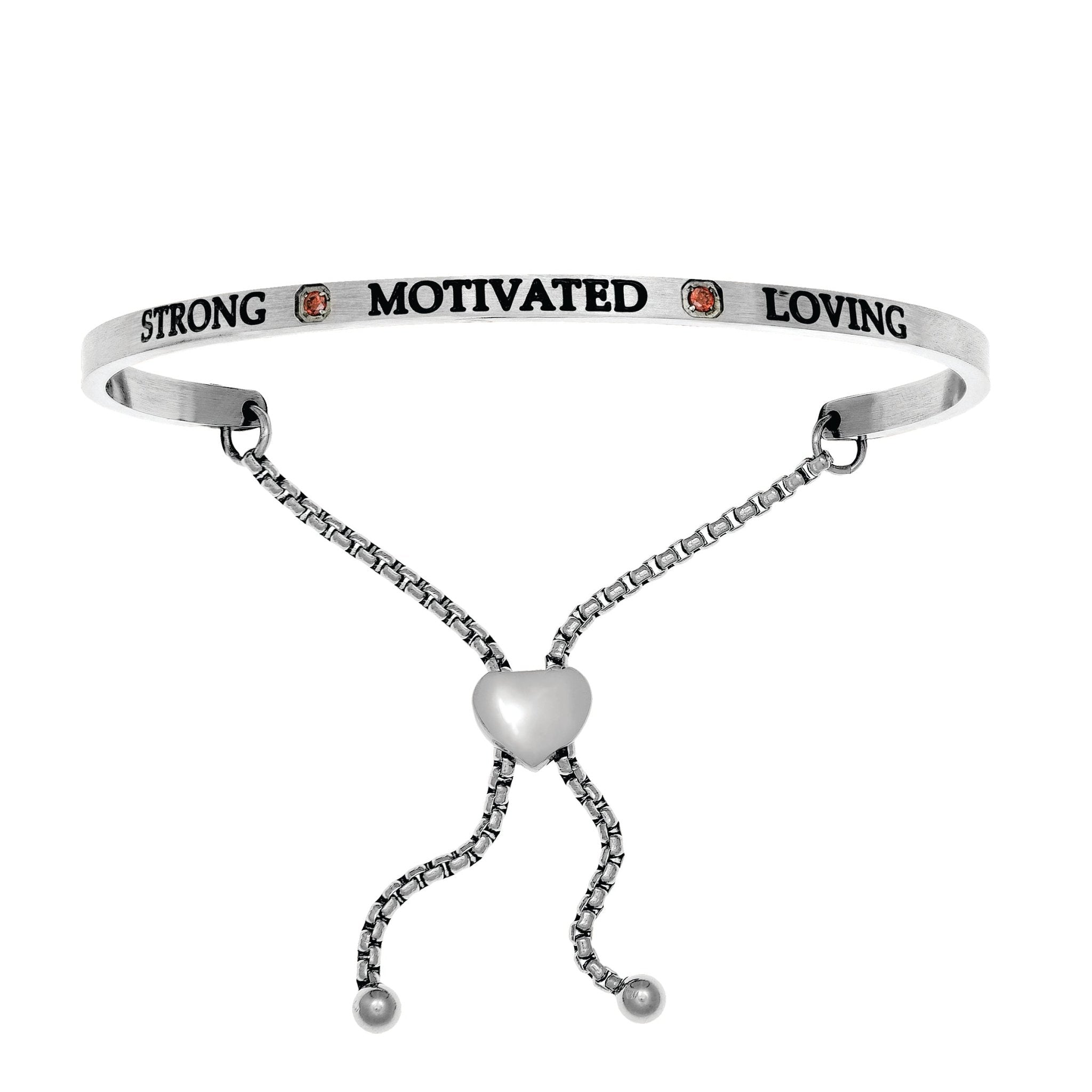 Intuitions Stainless Steel Strong, Motivated, Loving January Dark Red Birthstone Bangle Bracelet
