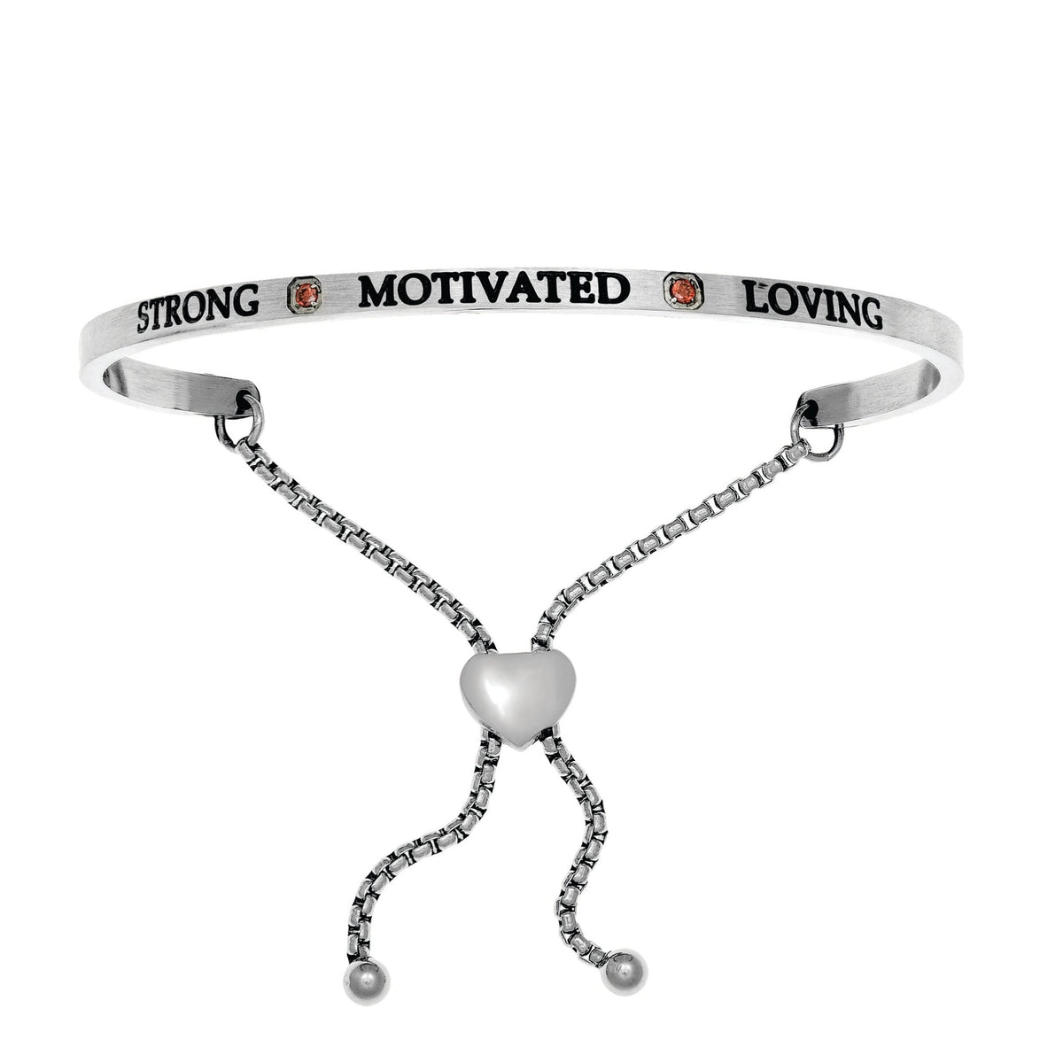 Intuitions Stainless Steel Strong, Motivated, Loving January Dark Red Birthstone Bangle Bracelet