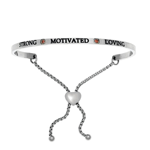 Intuitions Stainless Steel Strong, Motivated, Loving January Dark Red Birthstone Bangle Bracelet