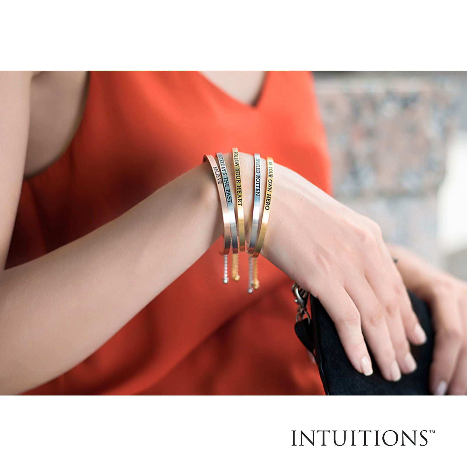Intuitions Stainless Steel LIVE LOVE LAUGH Diamond Accent Cuff Bangle Bracelet