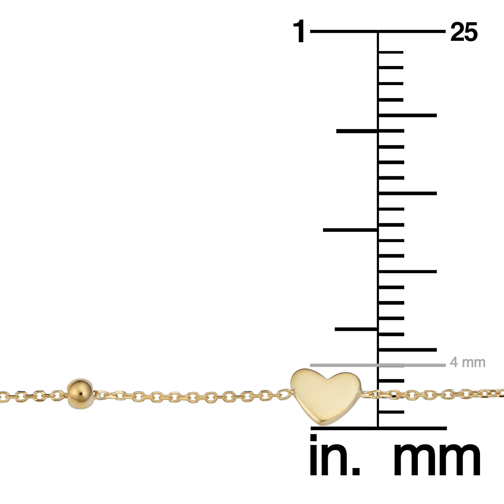 Bracciale regolabile per bambini in oro giallo 14k con cuore e perline, gioielleria raffinata da 6,5" per uomini e donne