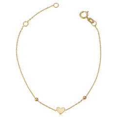 Bracelet pour bébé réglable en forme de cœur et de perles en or jaune 14 carats, bijoux de créateurs fins de 6,5 pouces pour hommes et femmes