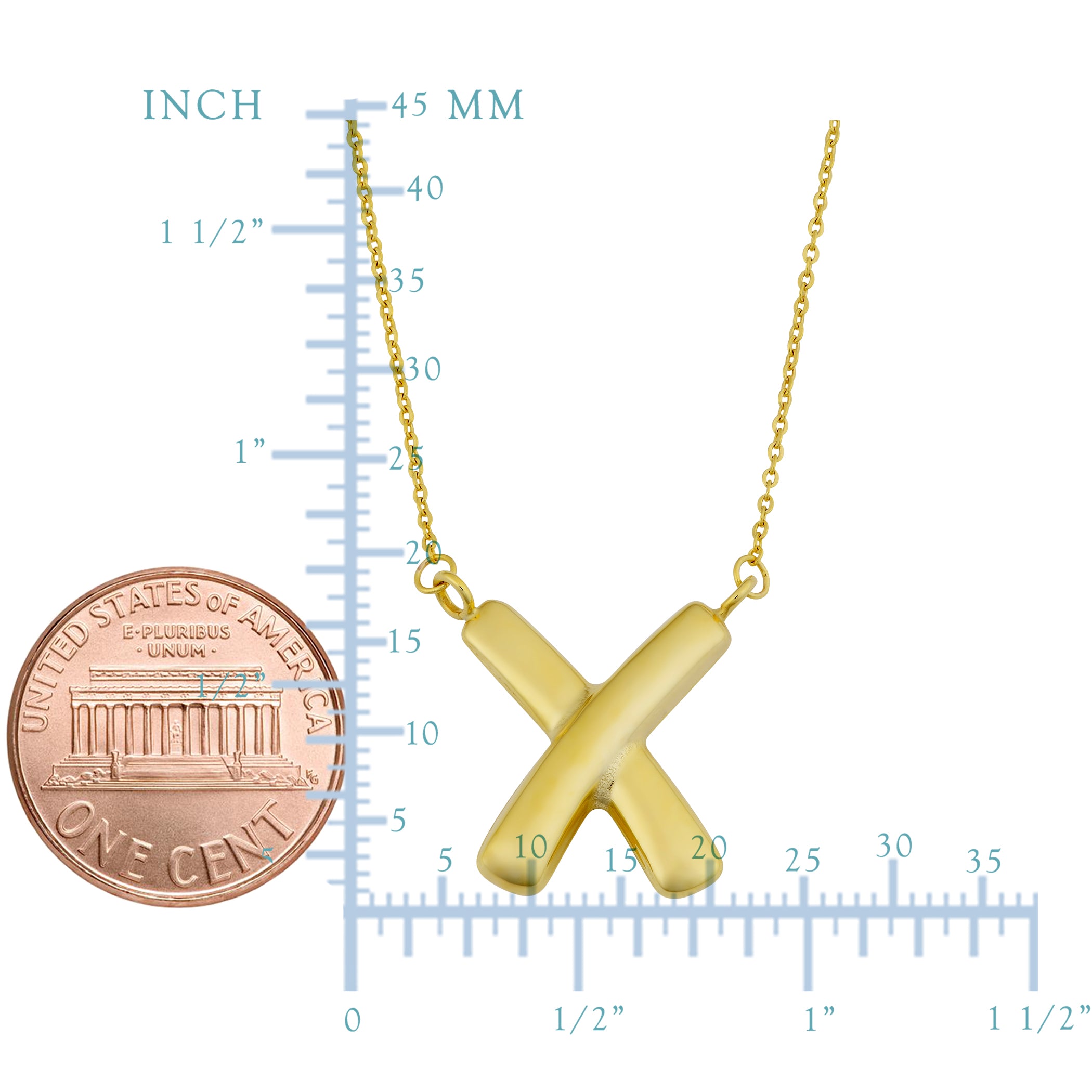 10K Yellow Gold Fancy X Pendant Necklace, 17"