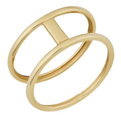 Anello doppio con barra lucida in oro giallo 10k, gioielli di design per uomini e donne