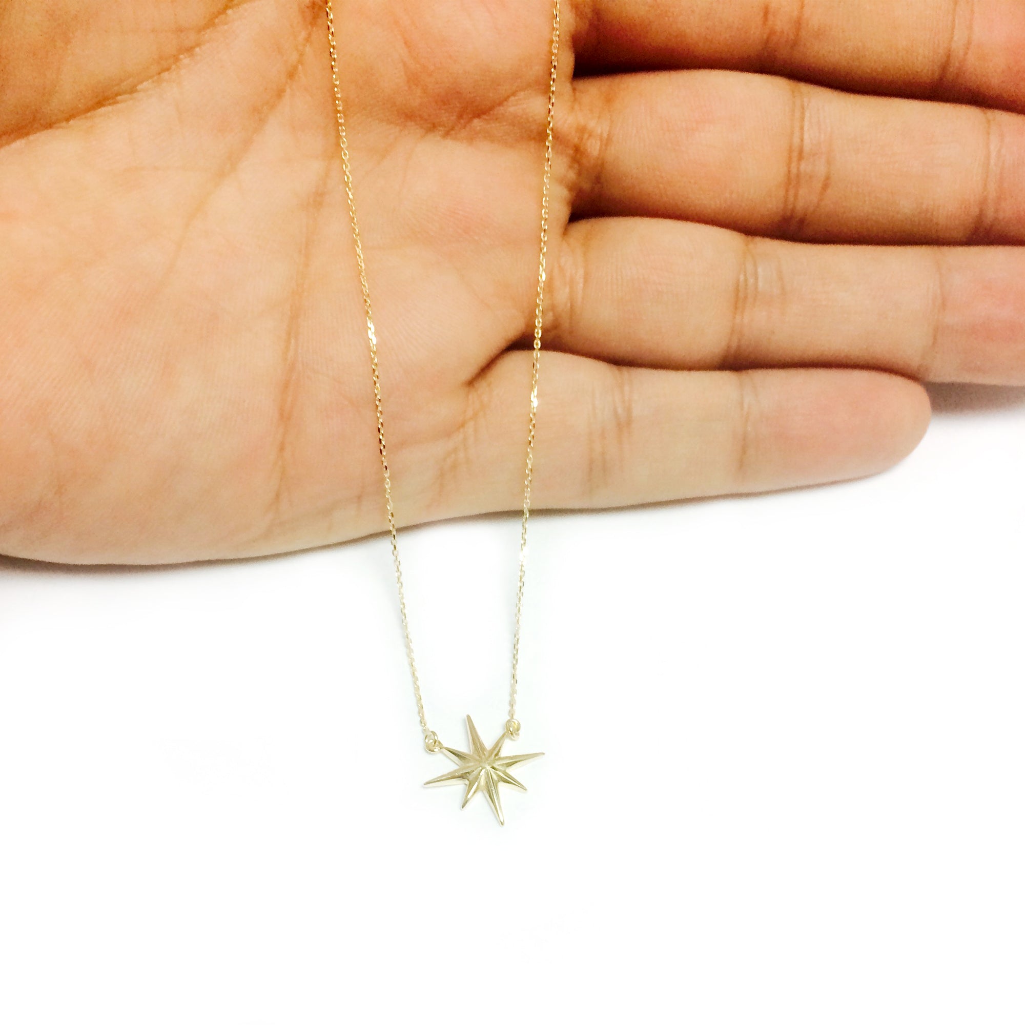 10K Yellow Gold North Star Pendant Necklace, 18"