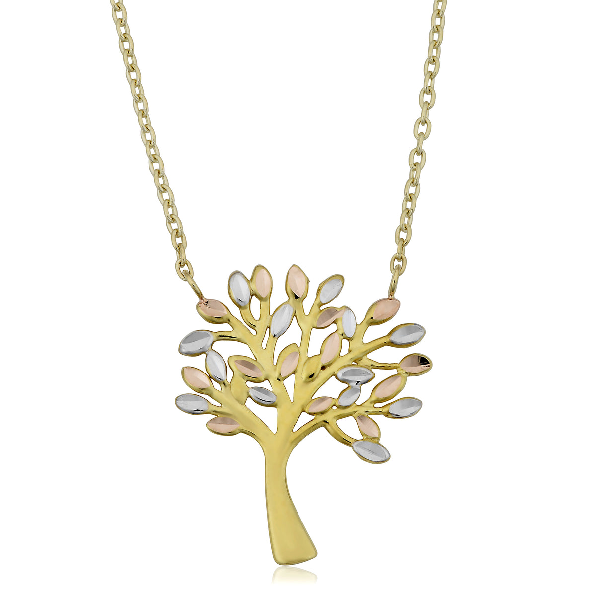 Colgante del árbol de la vida en oro tricolor de 10 quilates en collar ajustable de 43 a 45 cm, joyería fina de diseño para hombres y mujeres