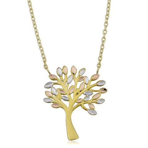 10K Tricolor Gold Tree Of Life Pendant On 17" To 18" Adjustable Necklace