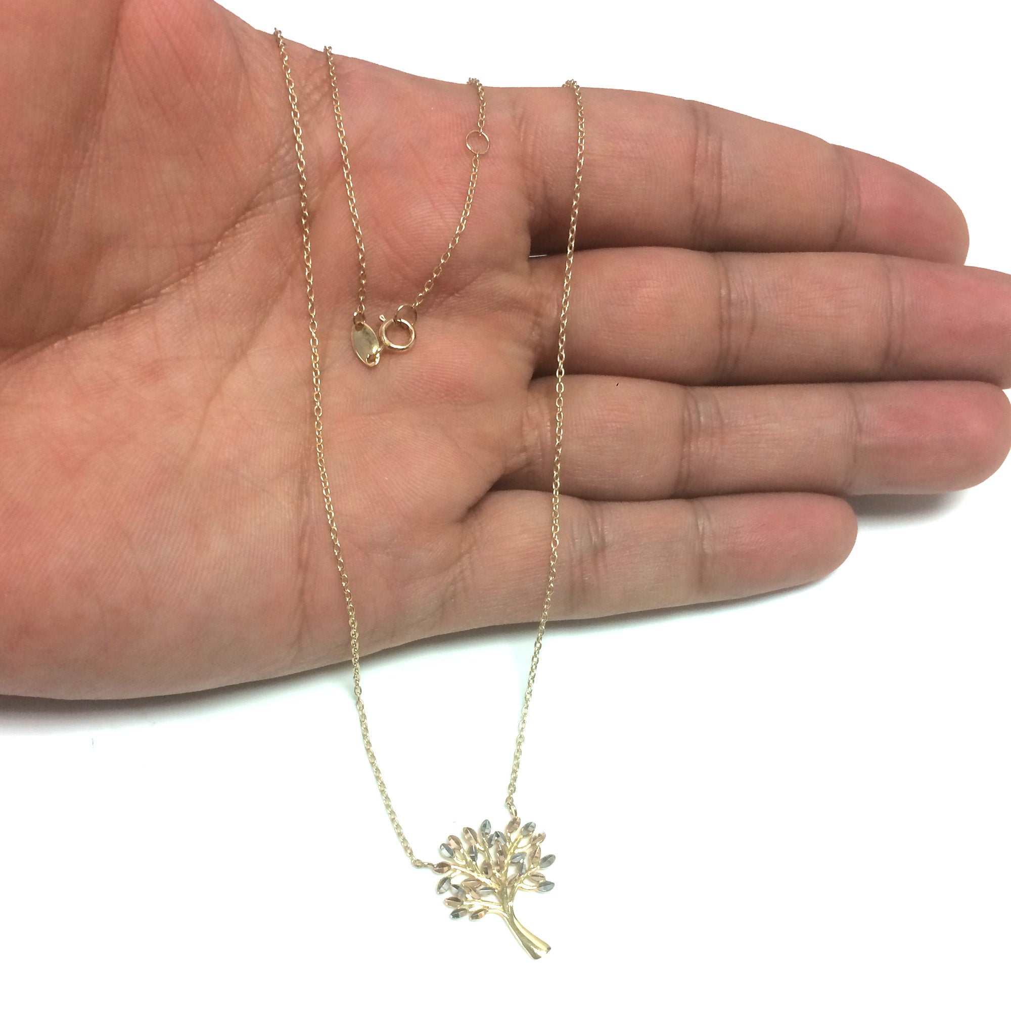 10K Tricolor Gold Tree Of Life Pendant på 17" til 18" Justerbar halskæde fine designersmykker til mænd og kvinder