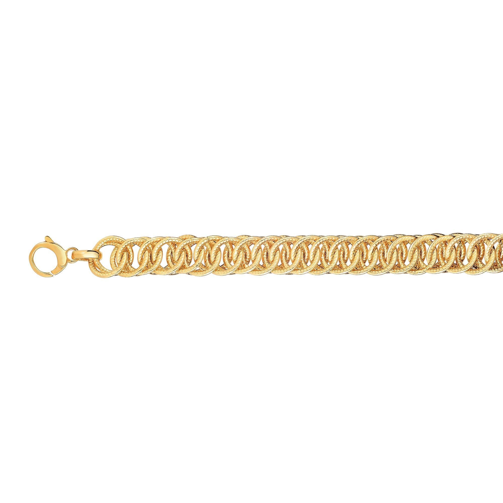 14k Yellow Gold Double Round Woven Link Fancy Bracelet, 7.75" fine designer jewelry for men and women