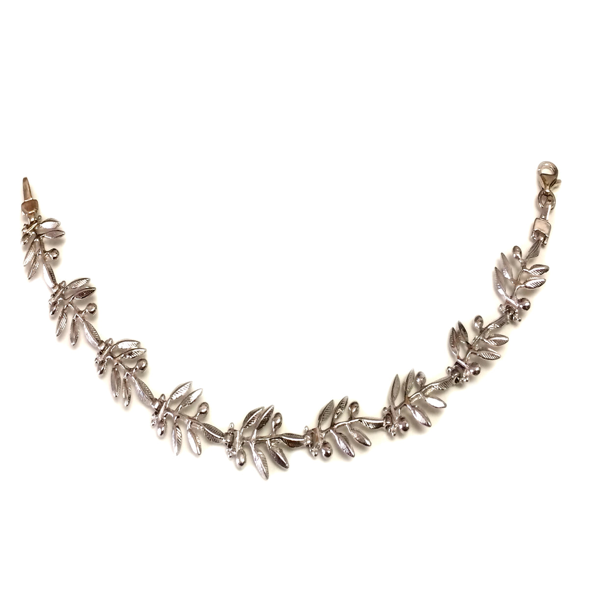 Bracciale in argento sterling con foglie di ulivo greco, gioielli di design da 7,5" per uomini e donne