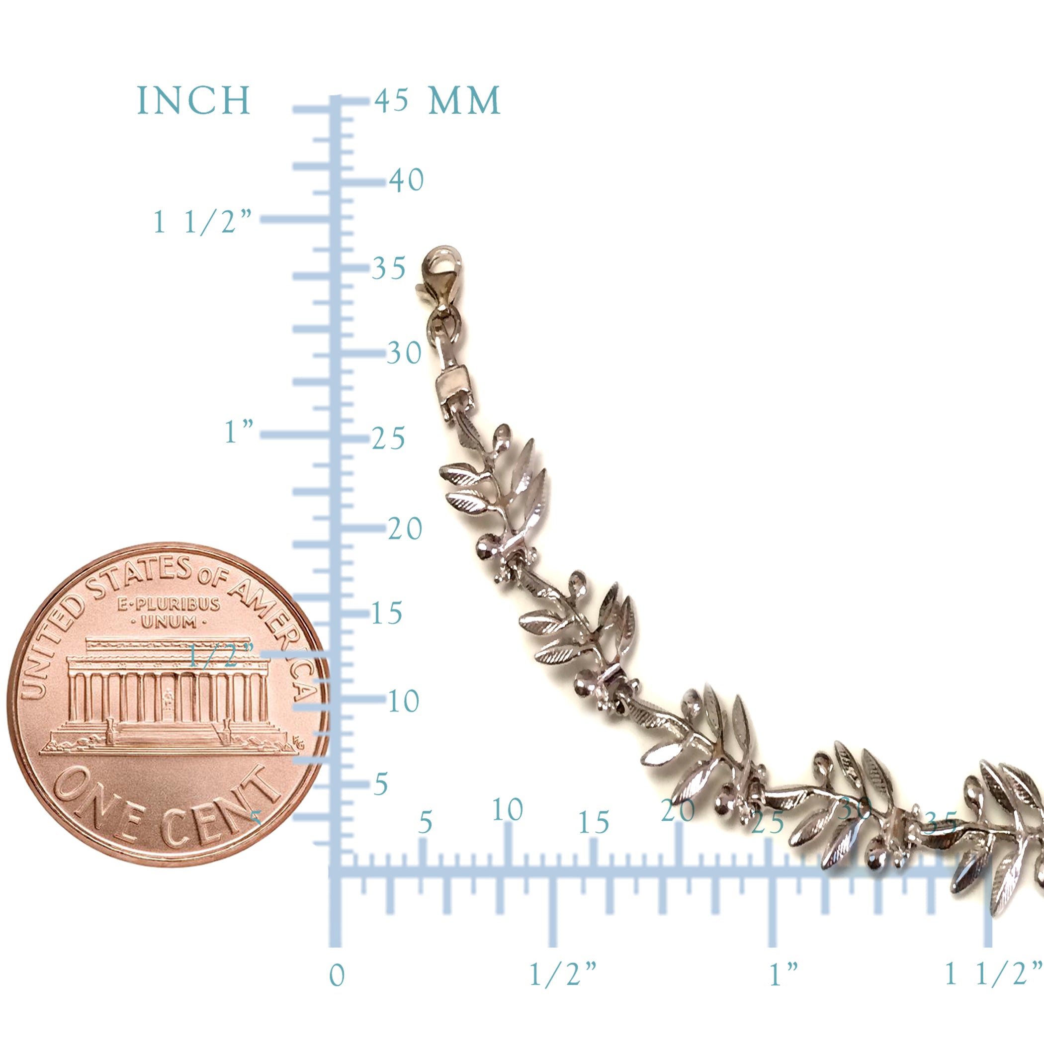 Bracciale in argento sterling con foglie di ulivo greco, gioielli di design da 7,5" per uomini e donne