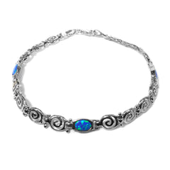 Sterling Silver Rhodium Plated Greek Spira Bracelet and Synthetic Opal, 7.25" fine designer jewelry for men and women