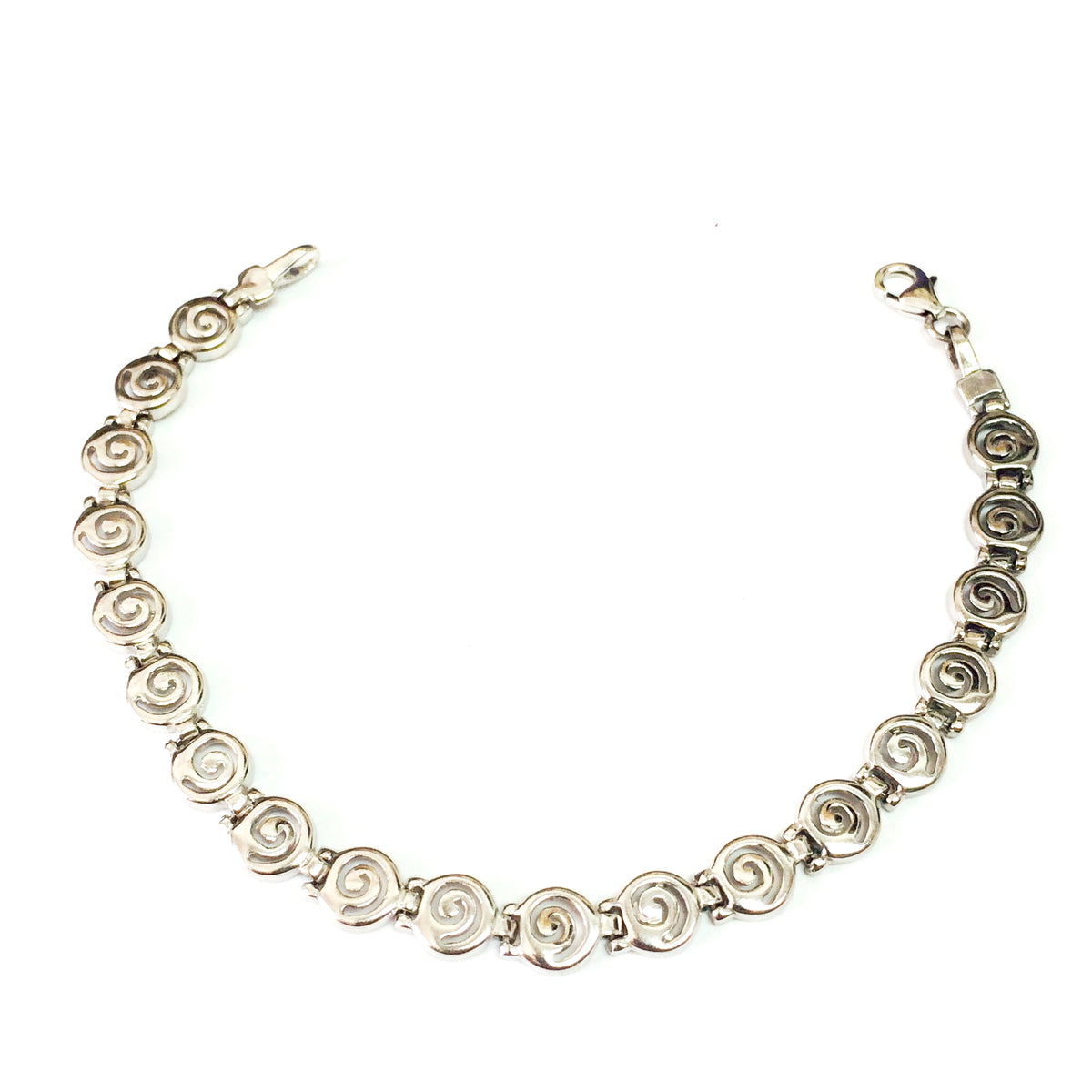 Bracciale Spira greco in argento sterling placcato rodio, gioielli di design da 7,25" per uomini e donne