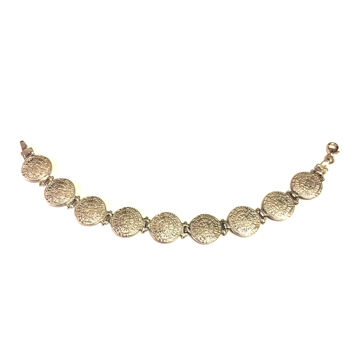 Bracelet à maillons disque Phaistos en argent sterling plaqué rhodium, bijoux de créateur fins de 7 pouces pour hommes et femmes