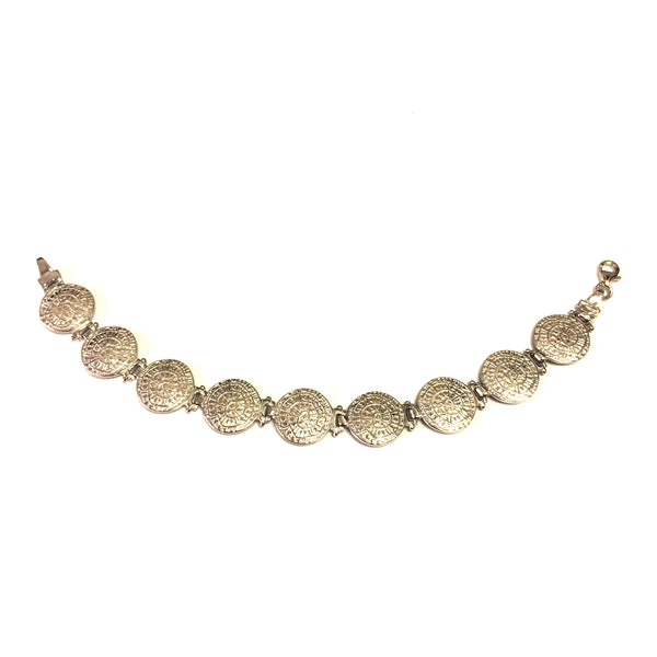 Sterling Silver Rhodium Plated Phaistos Disc Link Bracelet, 7"