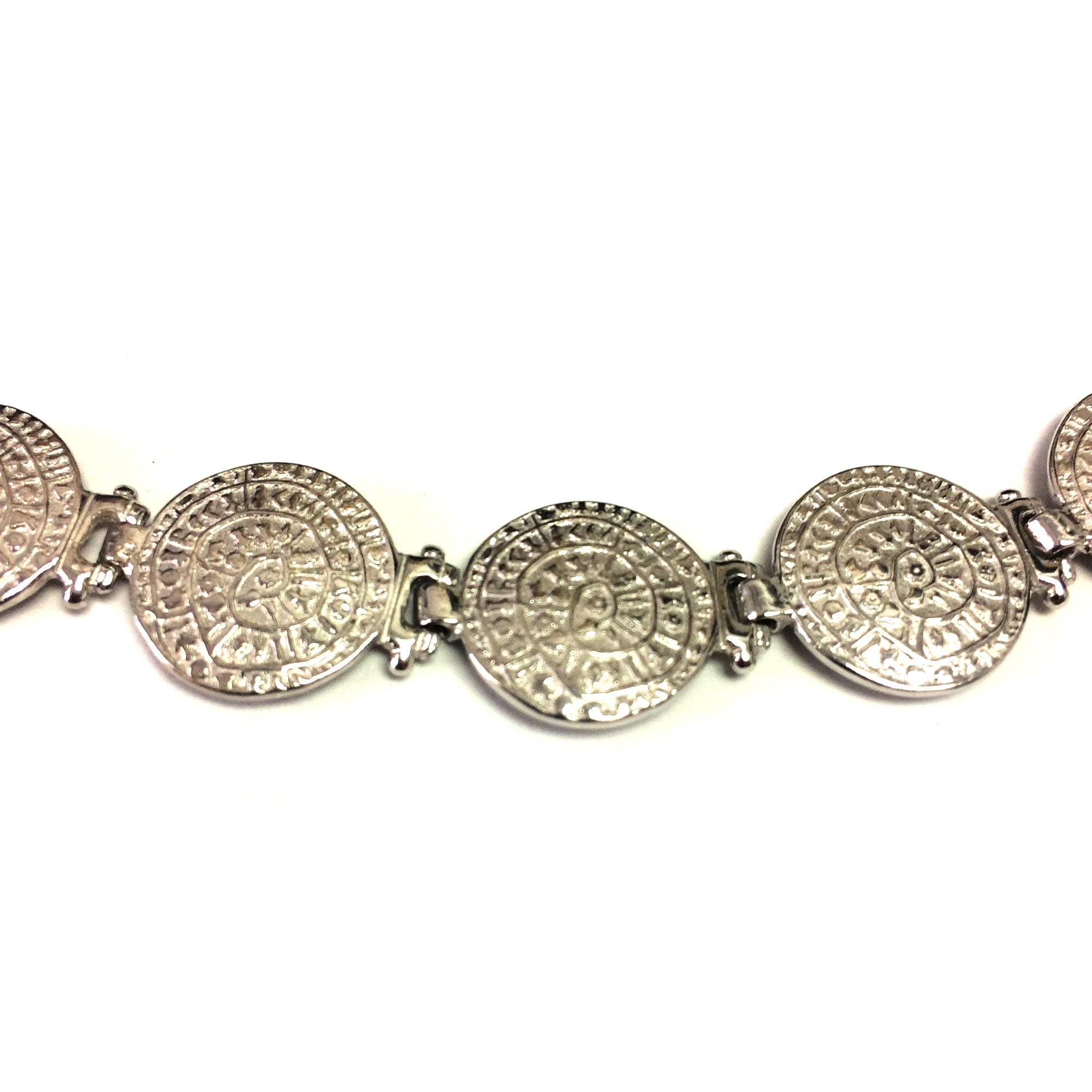 Sterling Silver Rhodiumpläterad Phaistos Disc Link Armband, 7" fina designersmycken för män och kvinnor