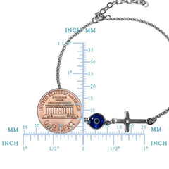 Side Ways Cross Double Sided Evil Eye Adjustable Bracelet Sterling Silver, 7" to 8.5"