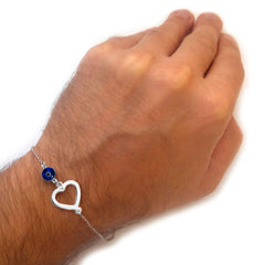 Heart Double Sided Evil Eye Adjustable Bracelet Sterling Silver, 7" to 8.5"