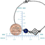 Greek Key Double Sided Evil Eye Adjustable Bracelet Sterling Silver, 7" to 8.5"