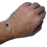 Greek Key Double Sided Evil Eye Adjustable Bracelet Sterling Silver, 7" to 8.5"