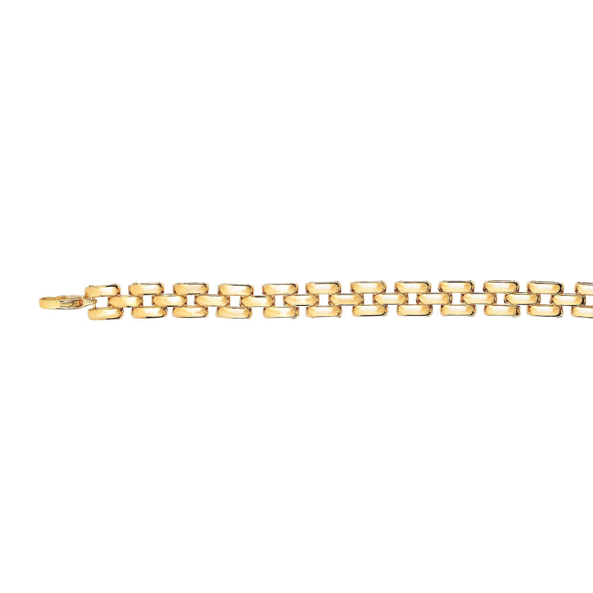 14k Yellow Gold 3 Row Panther Link Fancy Bracelet, 8"