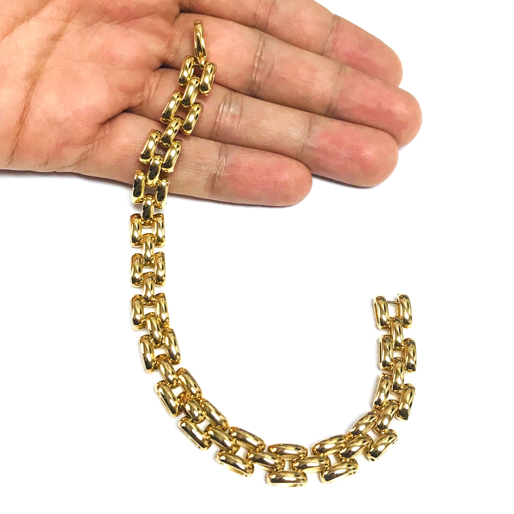 14k gult guld 3 rad Panther Link Fancy armband, 8" fina designersmycken för män och kvinnor