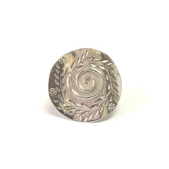 Anello con disco a foglia di ulivo greco in argento sterling placcato rodio gioielli di design per uomo e donna