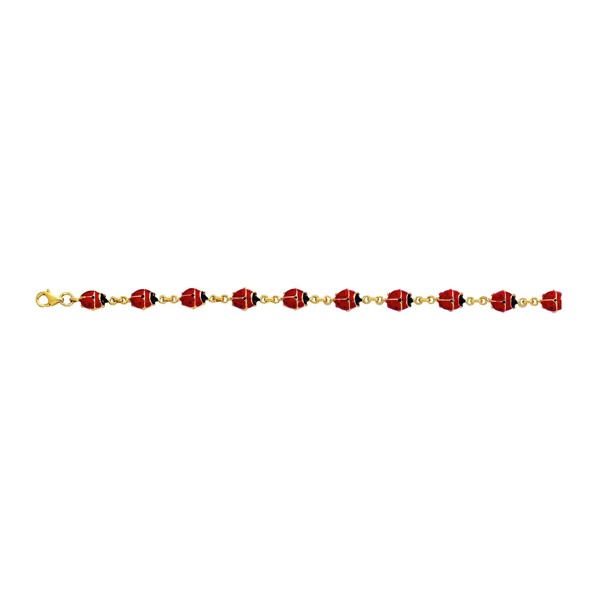 14k Yellow Gold Enamel Ladybug Fancy Bracelet, 7" fine designer jewelry for men and women