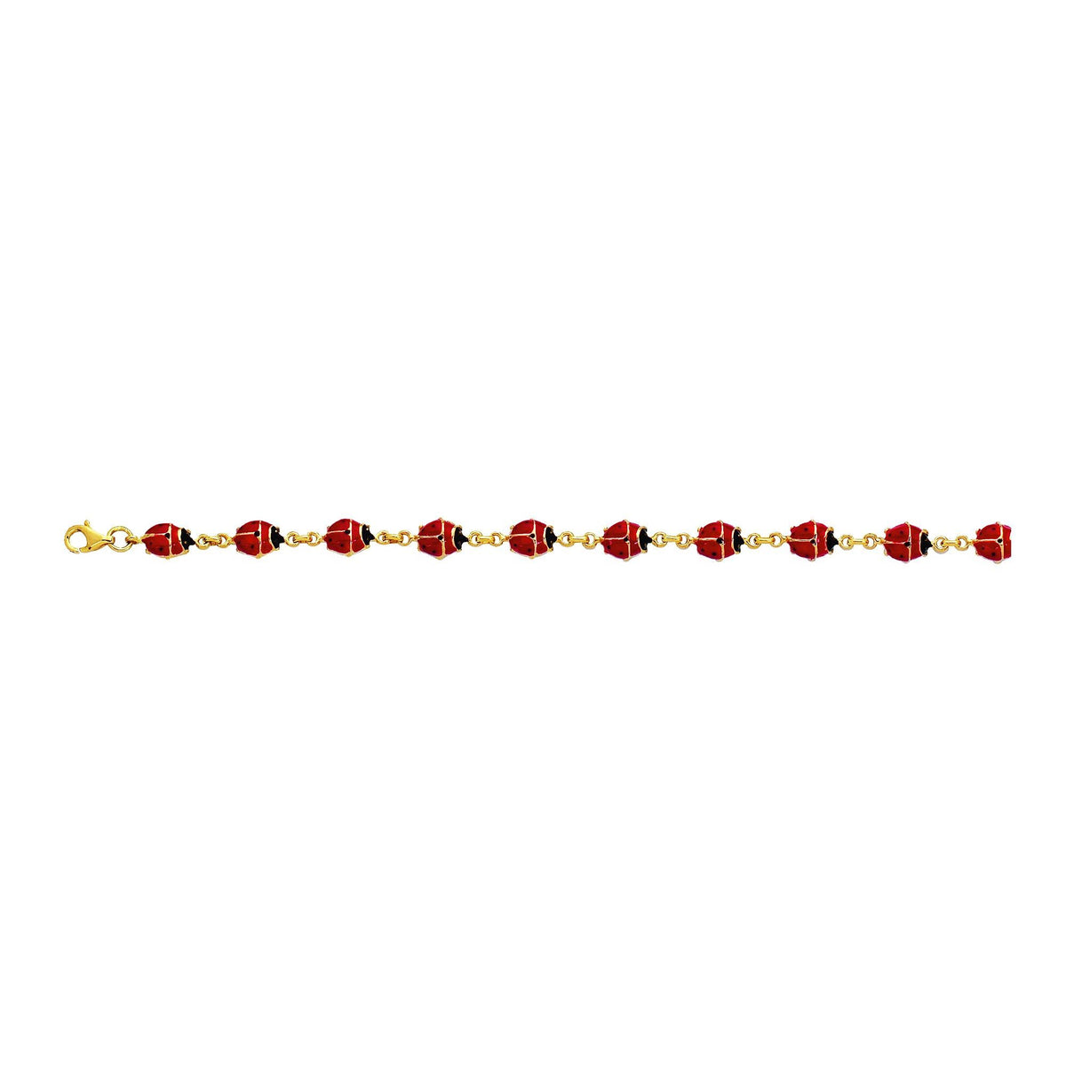 Bracelet fantaisie coccinelle en émail or jaune 14 carats, bijoux de créateurs fins de 7 pouces pour hommes et femmes