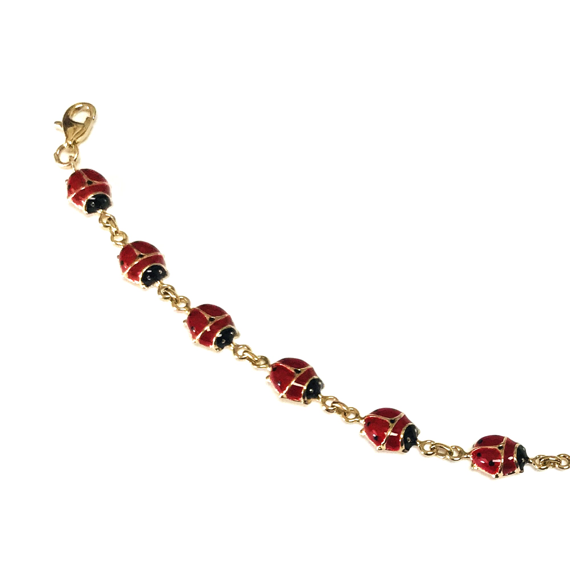 14k Yellow Gold Enamel Ladybug Fancy Bracelet, 7" fine designer jewelry for men and women