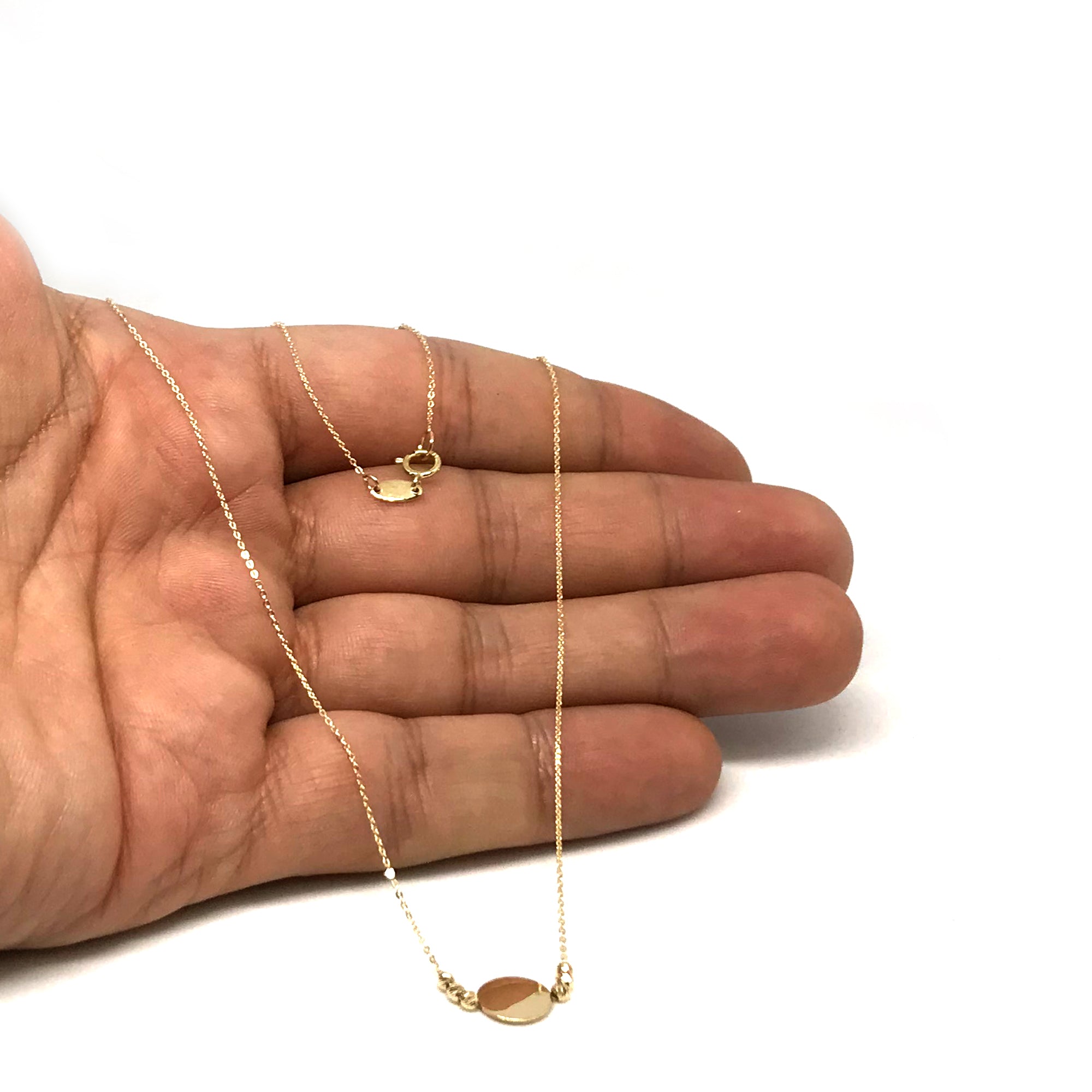 14K gult guld rund skiva och pärlhalsband, 17" till 18" Justerbara fina designersmycken för män och kvinnor