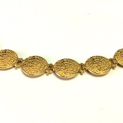 Sterling sølv 18 karat guld overlay Phaistos Disc Link armbånd, 7" fine designer smykker til mænd og kvinder