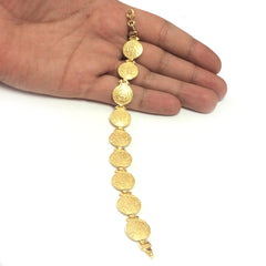 Sterling sølv 18 karat guld overlay Phaistos Disc Link armbånd, 7" fine designer smykker til mænd og kvinder