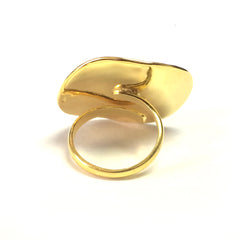 Anello con foglia di ulivo greco e disco Spira in argento sterling con rivestimento in oro 18 carati, gioielli di design per uomo e donna
