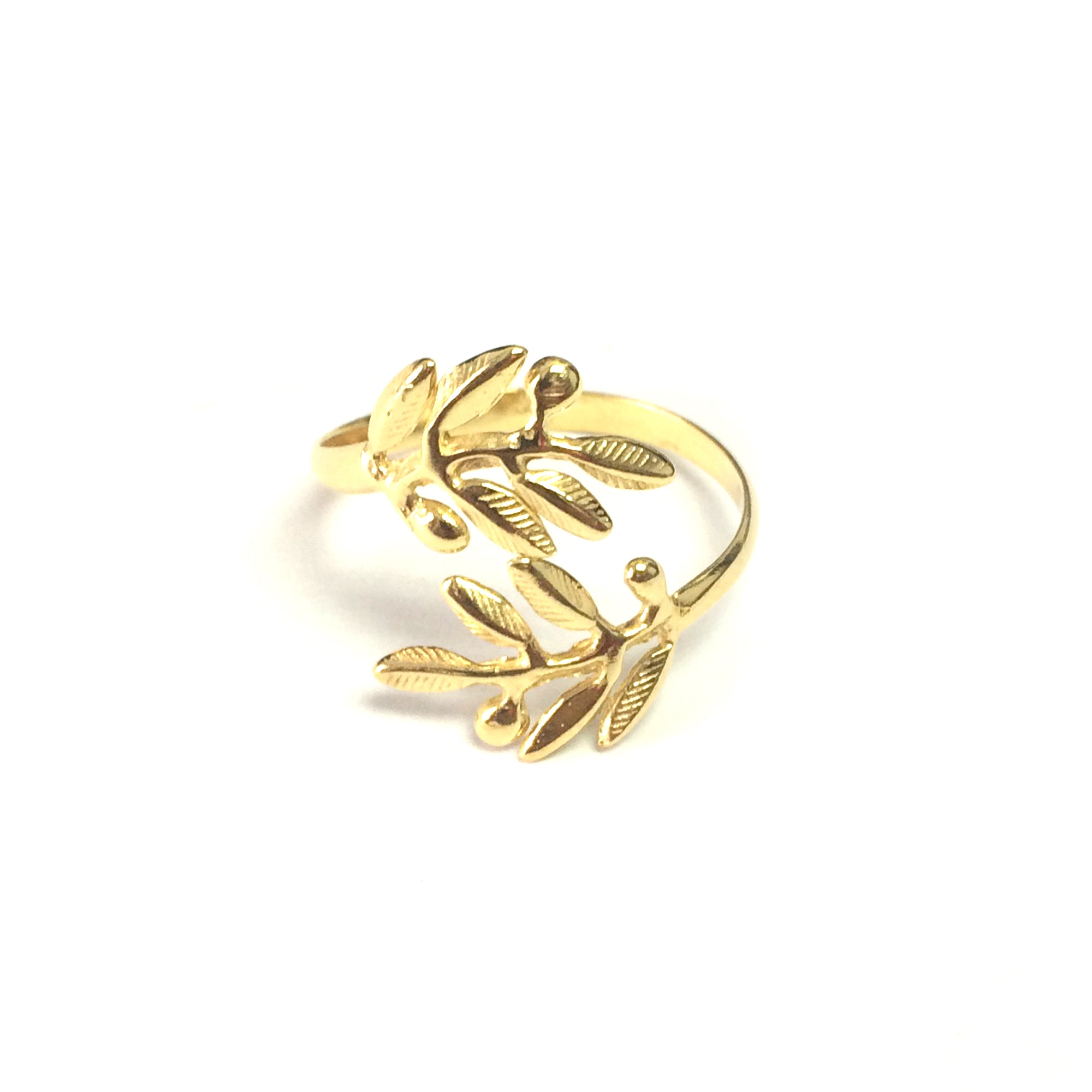 Anello regolabile con foglie di ulivo in argento sterling con rivestimento in oro 18k, misura 6, gioielli di design per uomo e donna