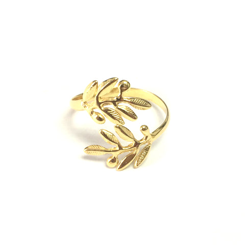 Sterling Silver 18k Gold Overlay Adjustable Olive Leafs Ring, Size 6