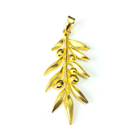 Sterling Silver 18 Karat Gold Overlay Plated Olive Leaf Pendant