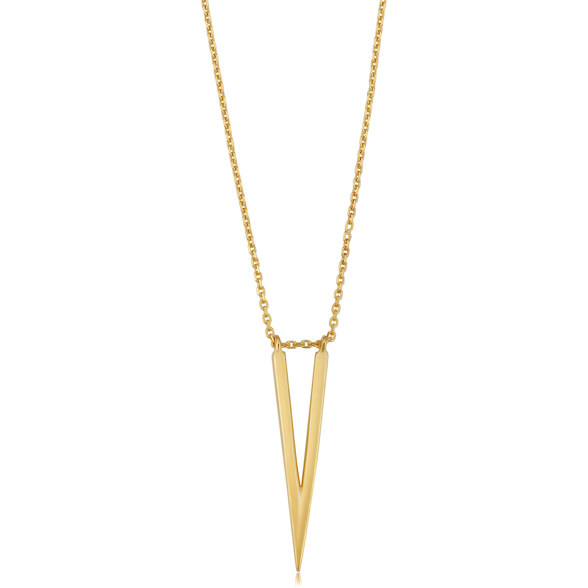 14K Yellow Gold V Shape Chevron Pendant Necklace, 18" fine designer jewelry for men and women