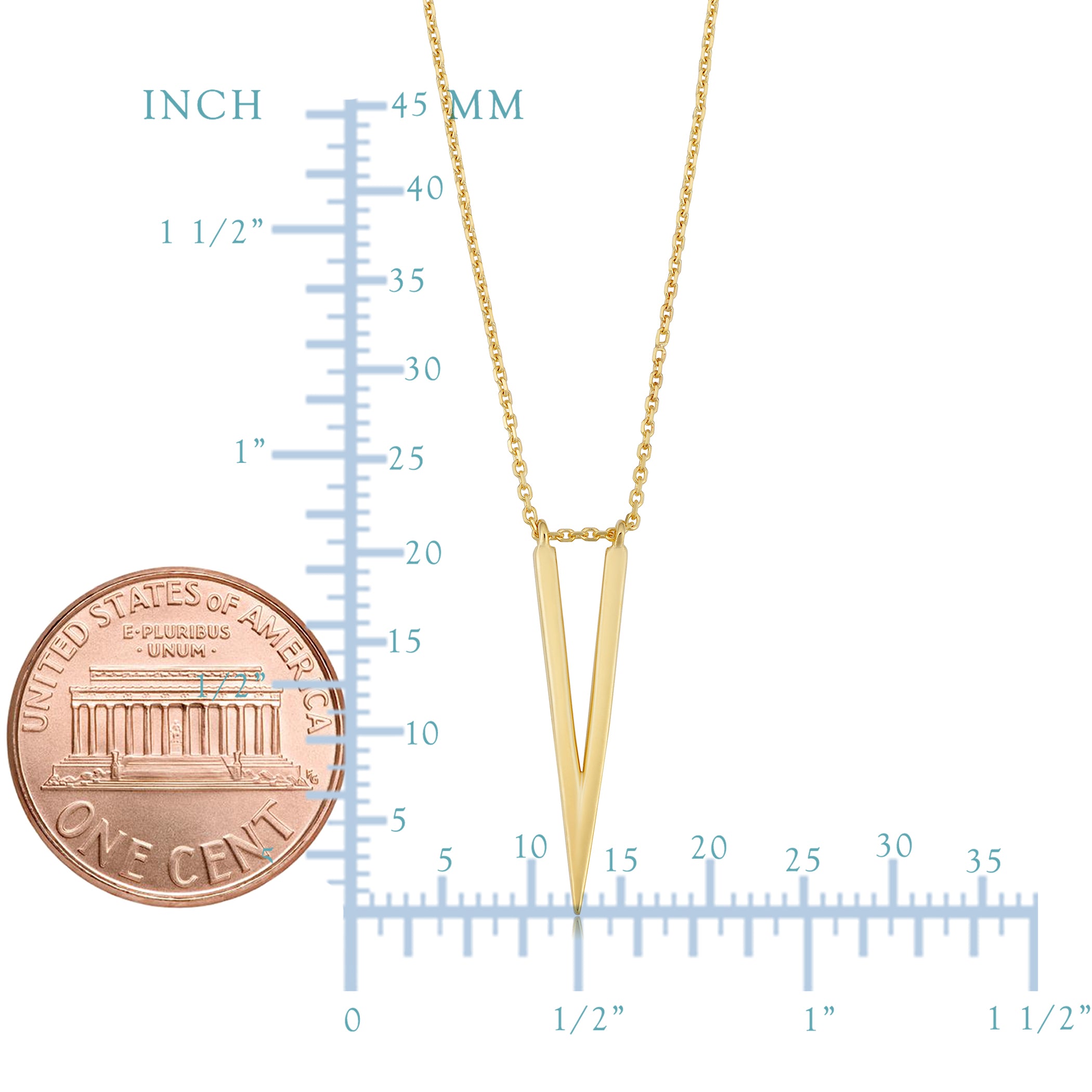 14K gult gull V-form Chevron anheng Halskjede, 18" fine designersmykker for menn og kvinner