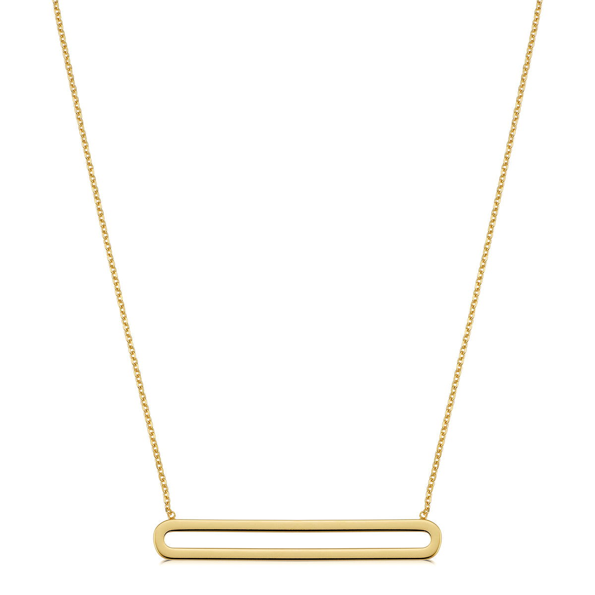 14K Yellow Gold Oval Bar Pendant Necklace, 18"