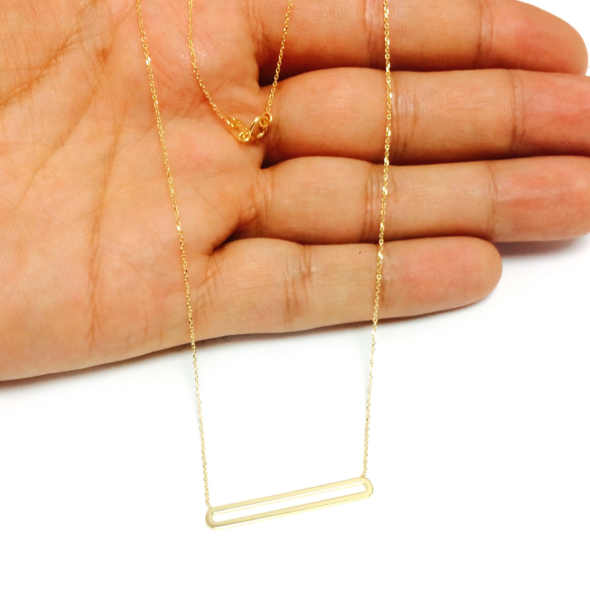 14K Yellow Gold Oval Bar Pendant Necklace, 18"