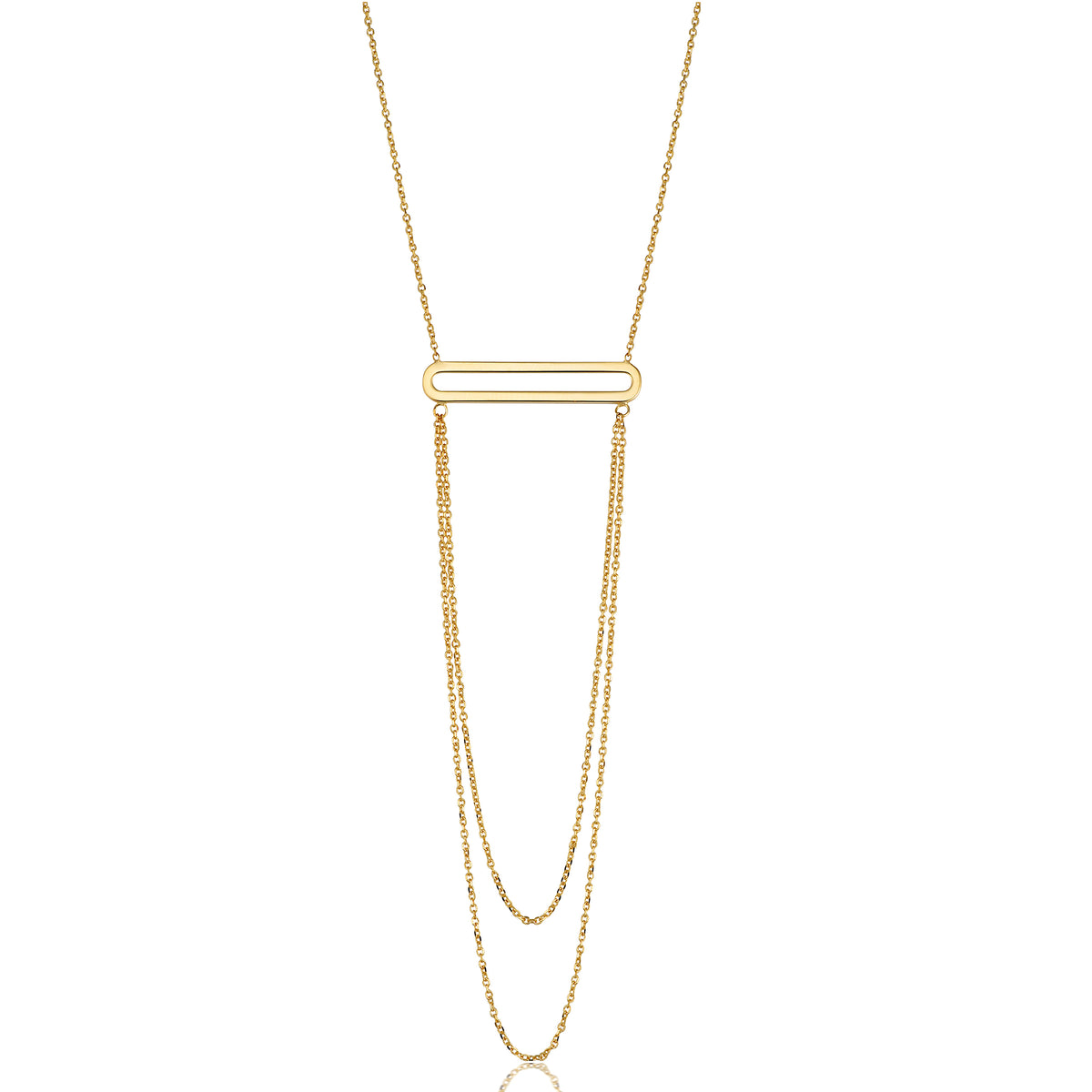 Colgante de barra ovalada de oro amarillo de 14 quilates con cadena en capas Collar de 18 "joyería fina de diseño para hombres y mujeres
